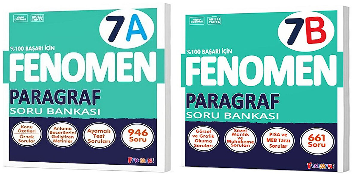 Fenomen Okul 2025 7. Sınıf Paragraf A + B Serisi Soru Seti 2 Kitap