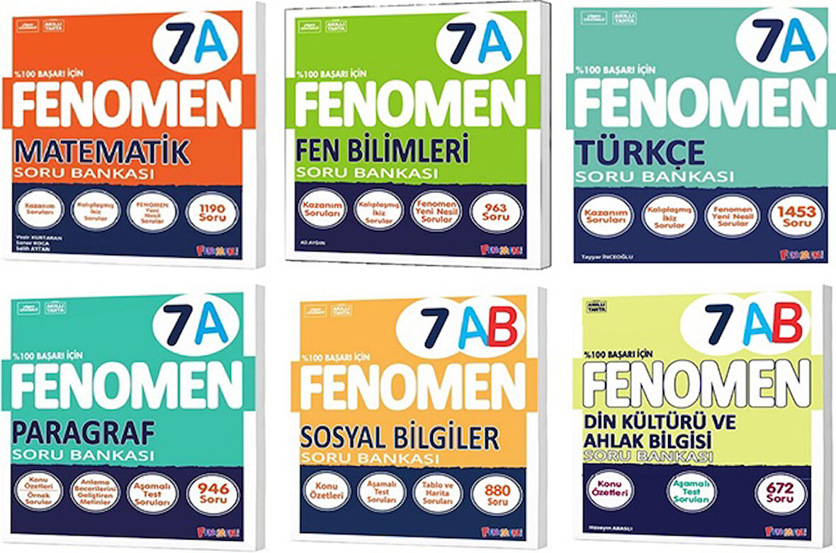 Fenomen Okul 2026 7. Sınıf Matematik + Türkçe + Fen + Paragraf + Sosyal + Din A Soru Seti 6 Kitap