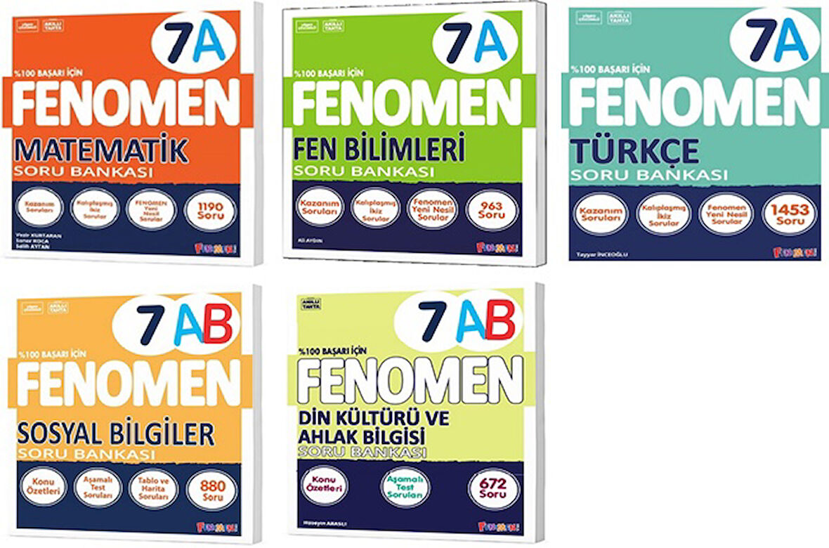 Fenomen Okul 2026 7. Sınıf Matematik + Türkçe + Fen + Sosyal + Din A Soru Seti 5 Kitap