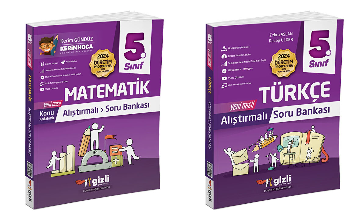 Gizli 2025 5. Sınıf Matematik + Türkçe Alıştırmalı Soru Bankası Seti 2 Kitap