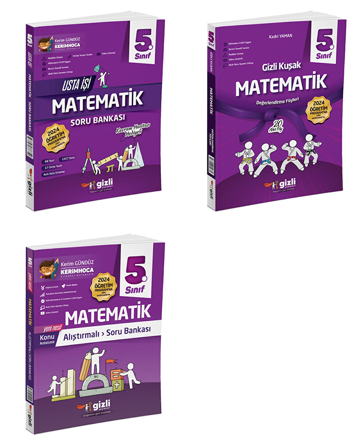 Gizli Yayınları 2025 5. Sınıf Matematik Alıştırmalı + Usta İşi + Gizli Kuşak Serisi Seti 3 Kitap