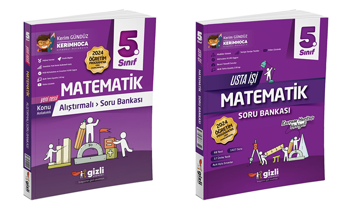 Gizli 2025 5. Sınıf Matematik Alıştırmalı + Usta İşi Soru Bankası Seti 2 Kitap Güncel Müfredat