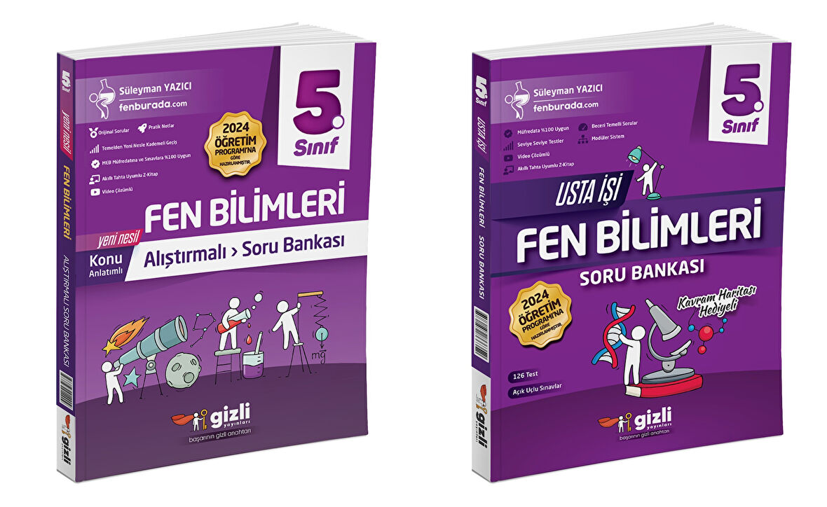 Gizli 2025 5. Sınıf Fen Bilimleri Alıştırmalı + Usta İşi Soru Bankası Seti 2 Kitap Güncel Müfredat