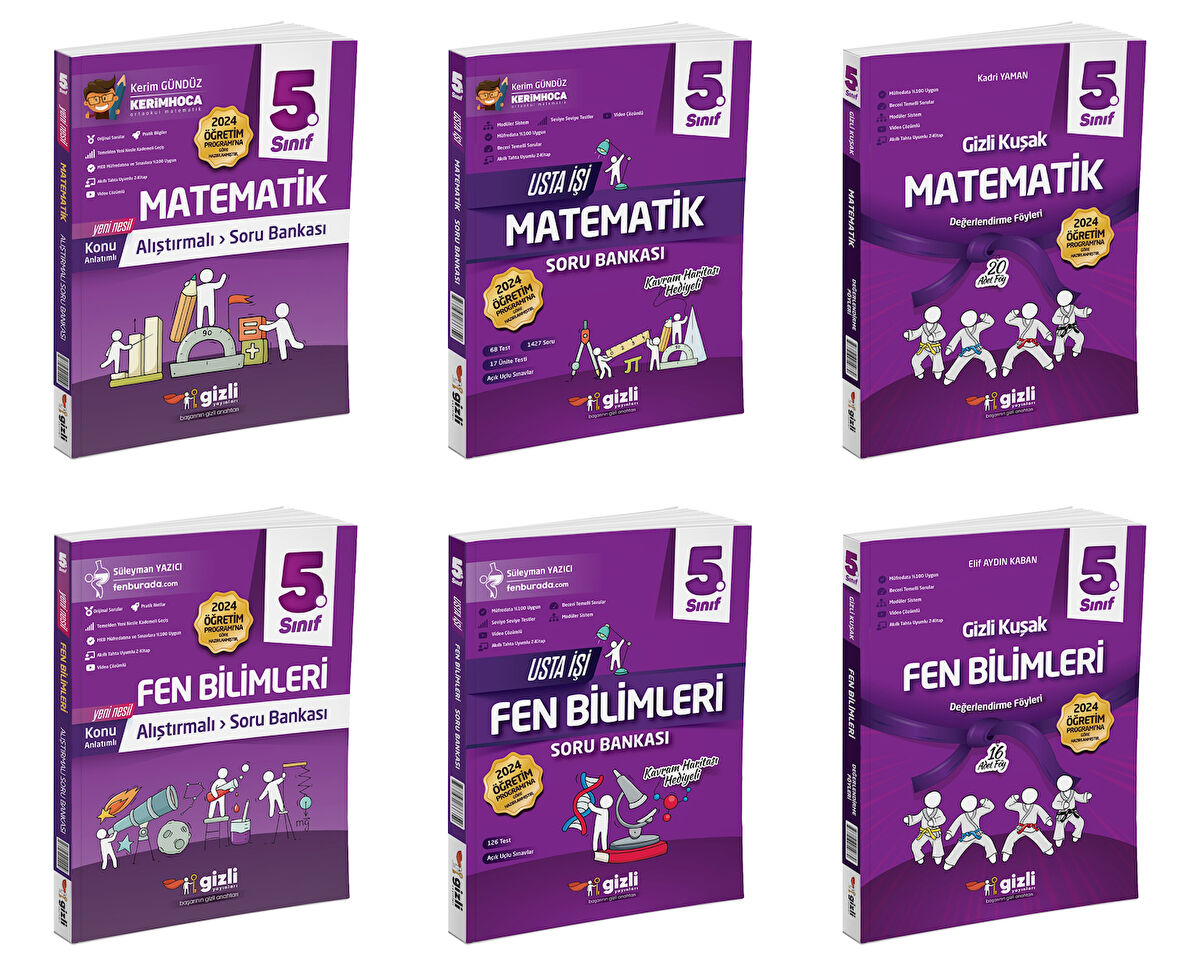 Gizli 2025 5. Sınıf Matematik + Fen Alıştırmalı + Usta İşi Soru + Gizli Kuşak Seti 6 Kitap Güncel Müfredat