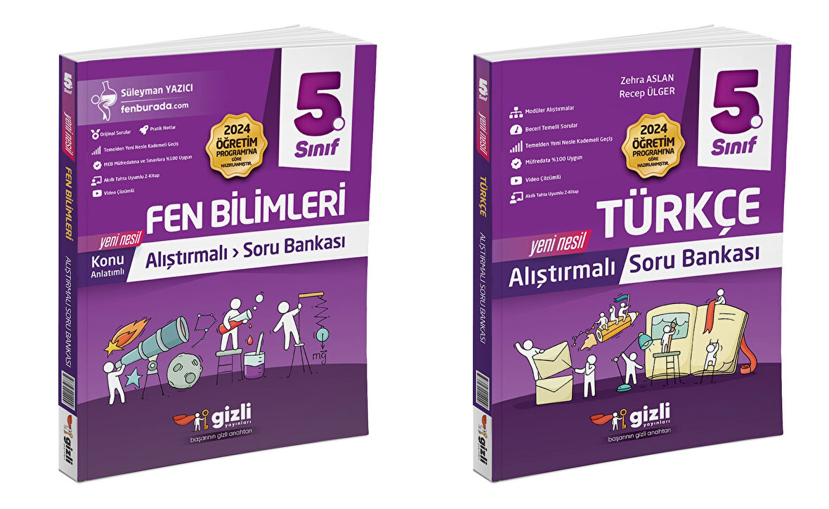 Gizli 2025 5. Sınıf Fen Bilimleri + Türkçe Alıştırmalı Soru Bankası Seti 2 Kitap