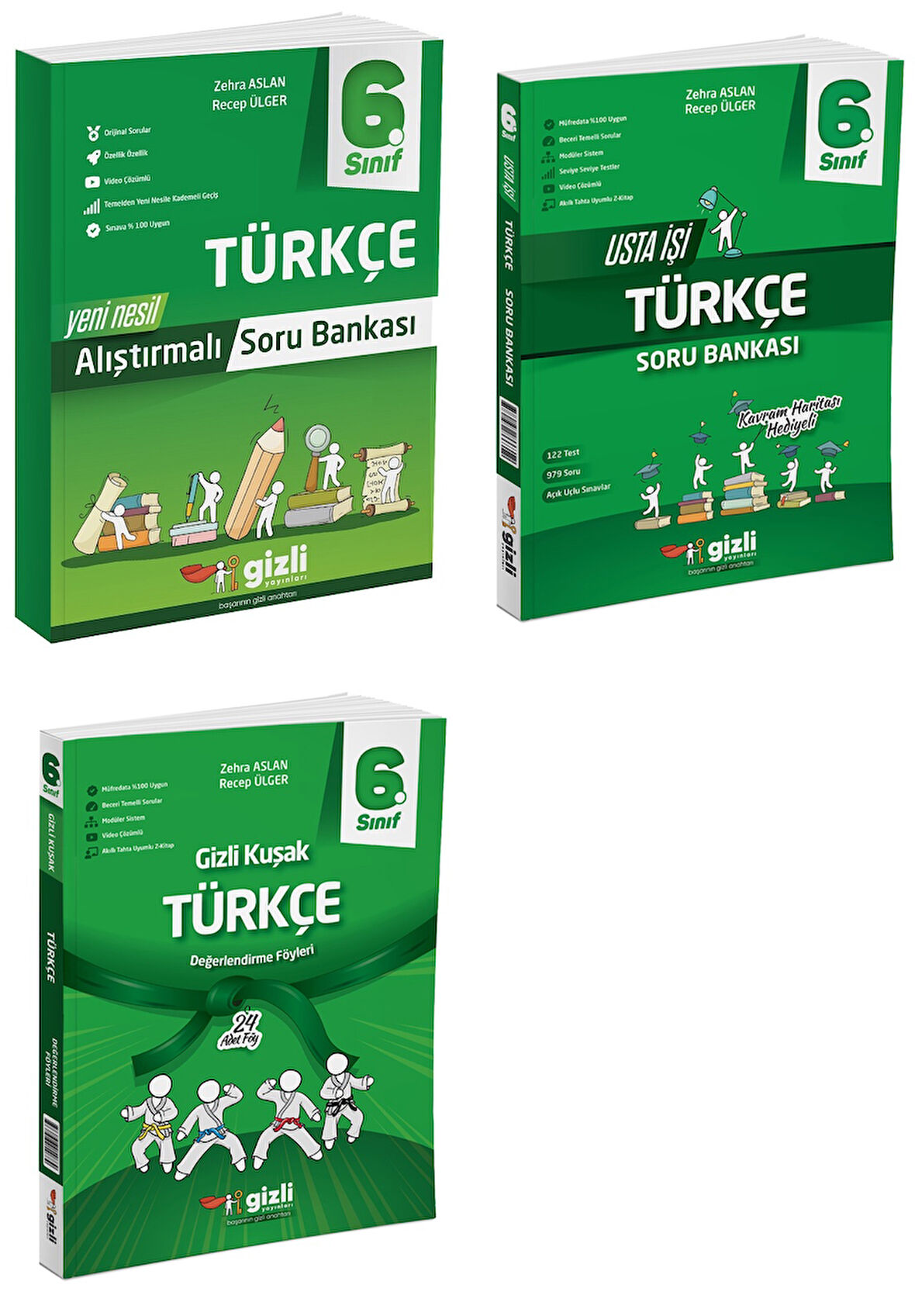 Gizli Yayınları 2025 6. Sınıf Türkçe Alıştırmalı + Usta İşi + Gizli Kuşak Serisi Seti 3 Kitap