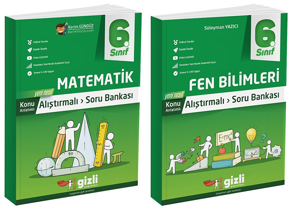 Gizli 2025 6. Sınıf Matematik + Fen Bilimleri Alıştırmalı Soru Bankası Seti 2 Kitap