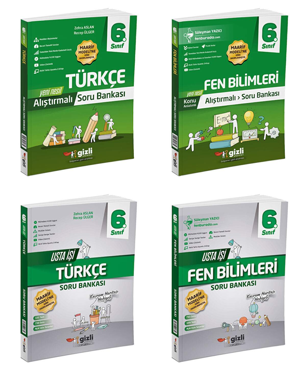 Gizli 2026 6. Sınıf Türkçe + Fen Bilimleri Alıştırmalı + Usta İşi Soru Bankası Seti 4 Kitap Güncel Müfredat