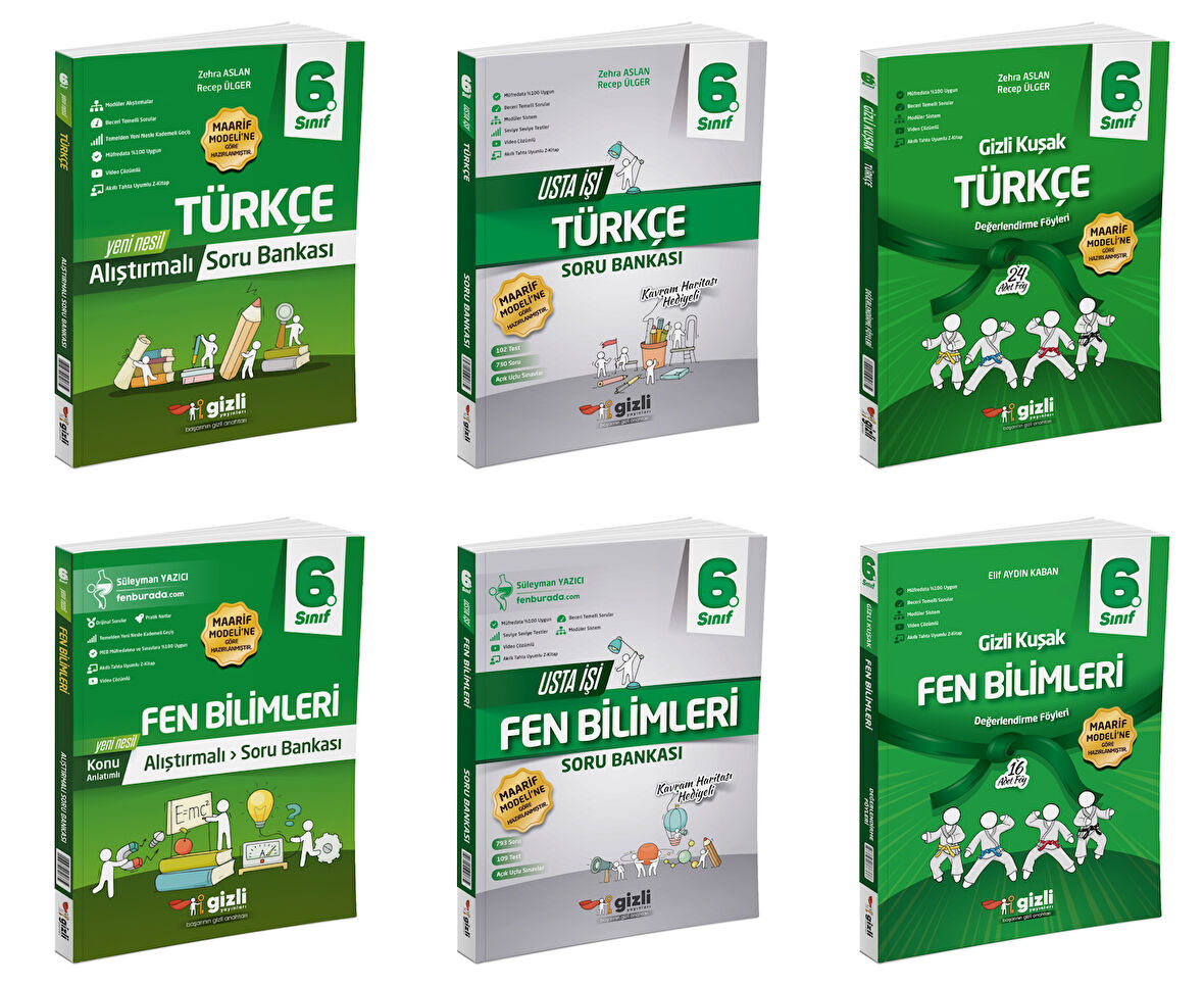 Gizli 2026 6. Sınıf Türkçe + Fen Bilimleri Alıştırmalı + Usta İşi Soru + Gizli Kuşak Seti 6 Kitap Güncel Müfredat