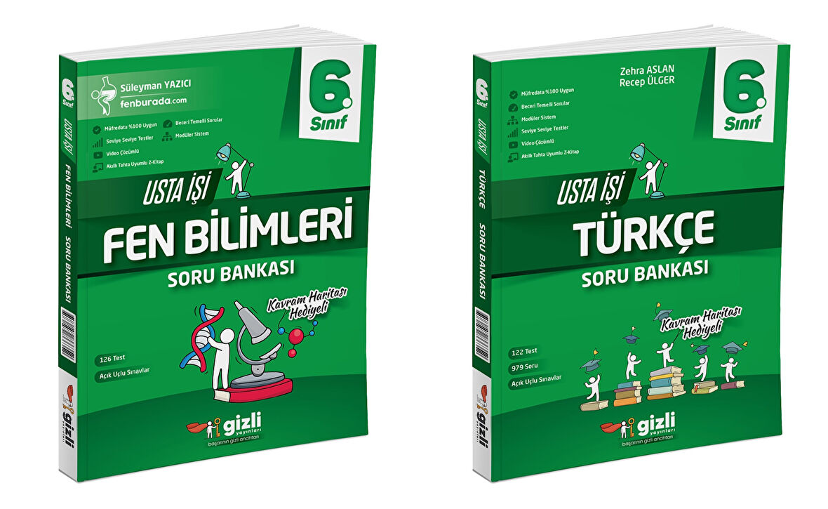 Gizli 2025 6. Sınıf Fen Bilimleri + Türkçe Usta İşi Soru + Kavram Haritası Seti 2 Kitap