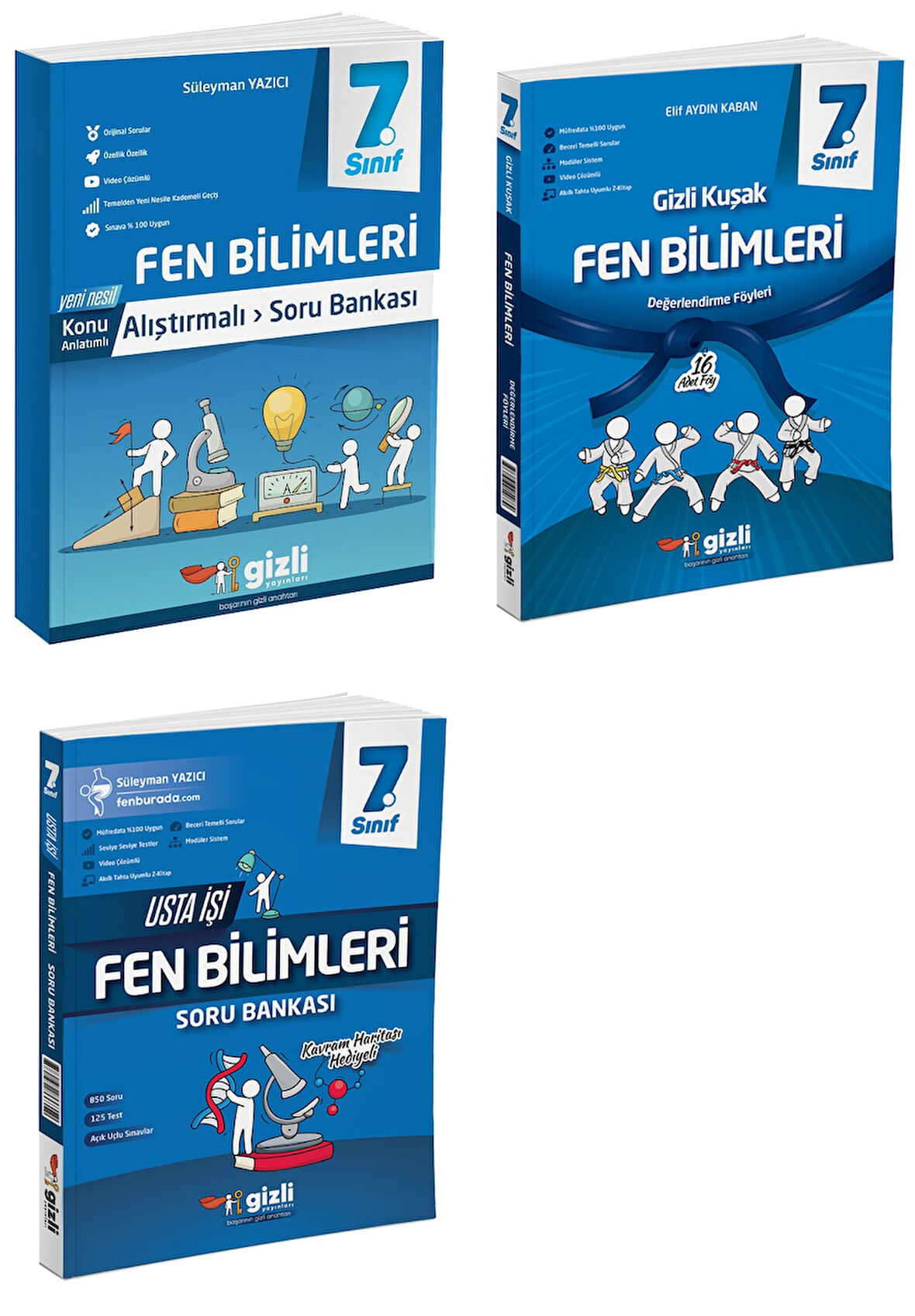 Gizli Yayınları 2025 7. Sınıf Fen Bilimleri Alıştırmalı + Usta İşi + Gizli Kuşak Serisi Seti 3 Kitap