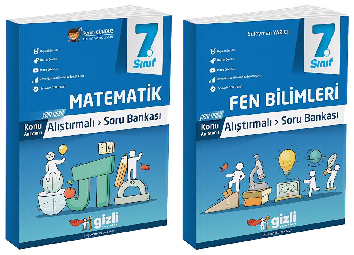 Gizli 2025 7. Sınıf Matematik + Fen Bilimleri Alıştırmalı Soru Bankası Seti 2 Kitap