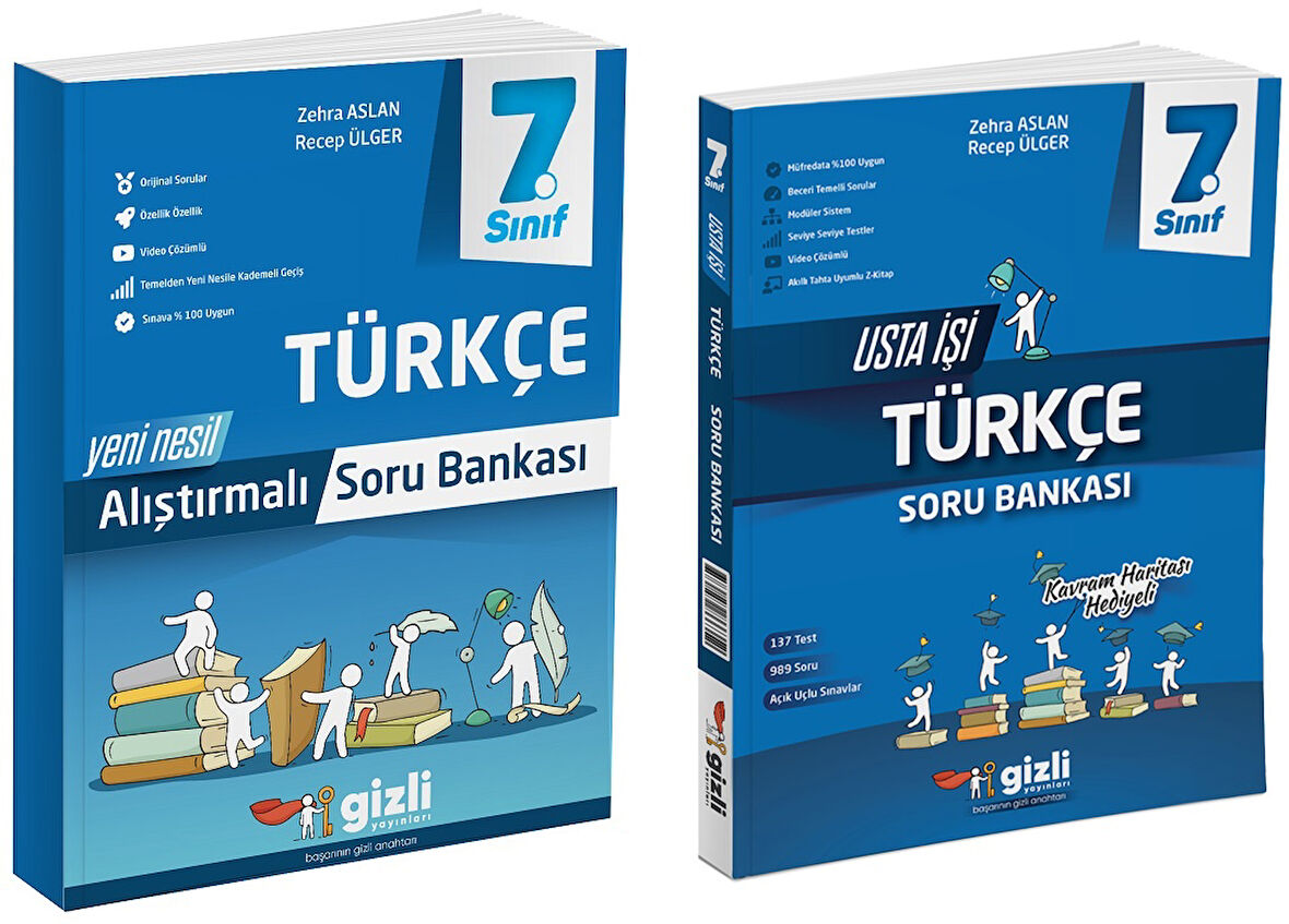 Gizli 2025 7. Sınıf Türkçe Alıştırmalı + Usta İşi Soru Bankası Seti 2 Kitap Güncel Müfredat