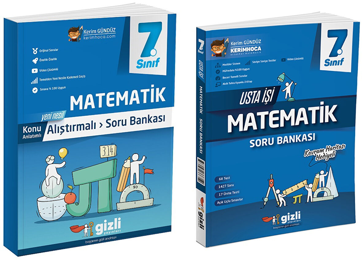 Gizli 2025 7. Sınıf Matematik Alıştırmalı + Usta İşi Soru Bankası Seti 2 Kitap Güncel Müfredat