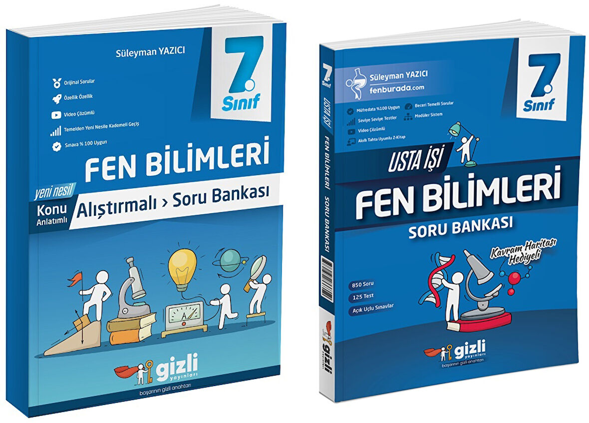 Gizli 2025 7. Sınıf Fen Bilimleri Alıştırmalı + Usta İşi Soru Bankası Seti 2 Kitap Güncel Müfredat