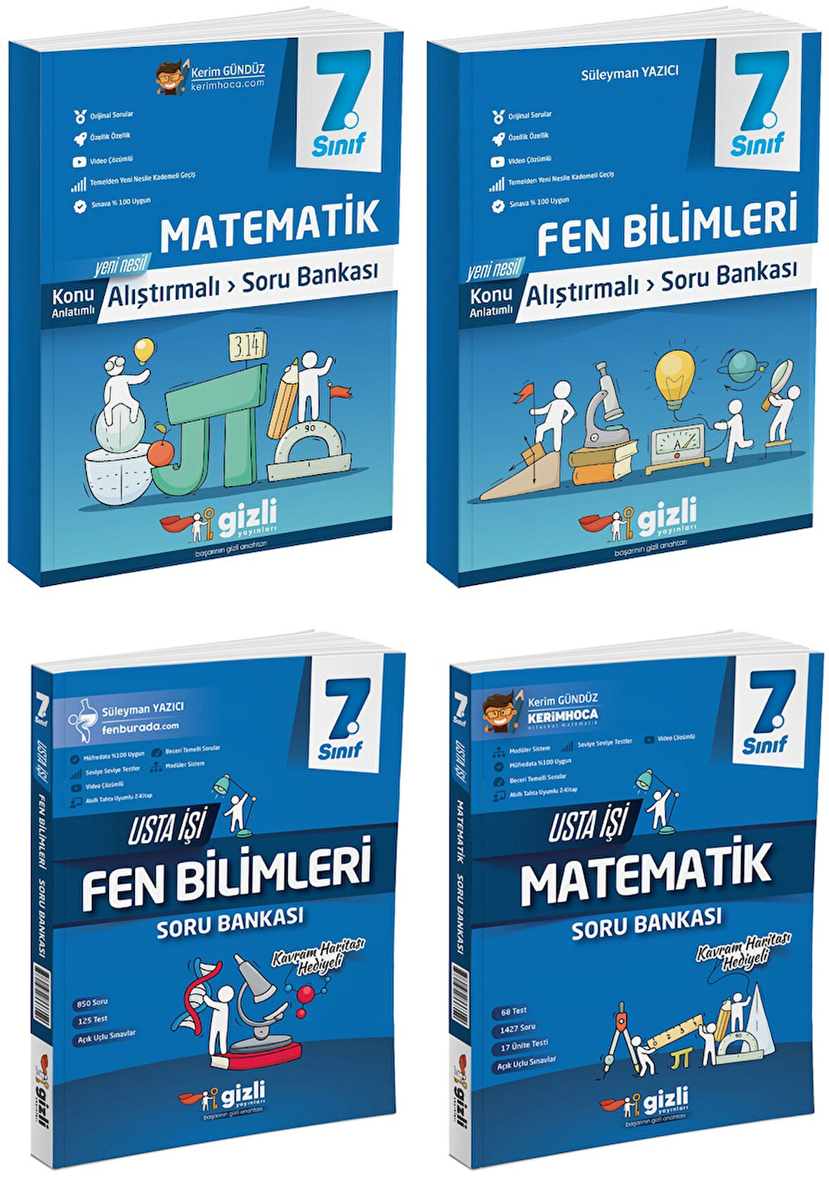 Gizli 2025 7. Sınıf Matematik + Fen Alıştırmalı + Usta İşi Soru Bankası Seti 4 Kitap Güncel Müfredat
