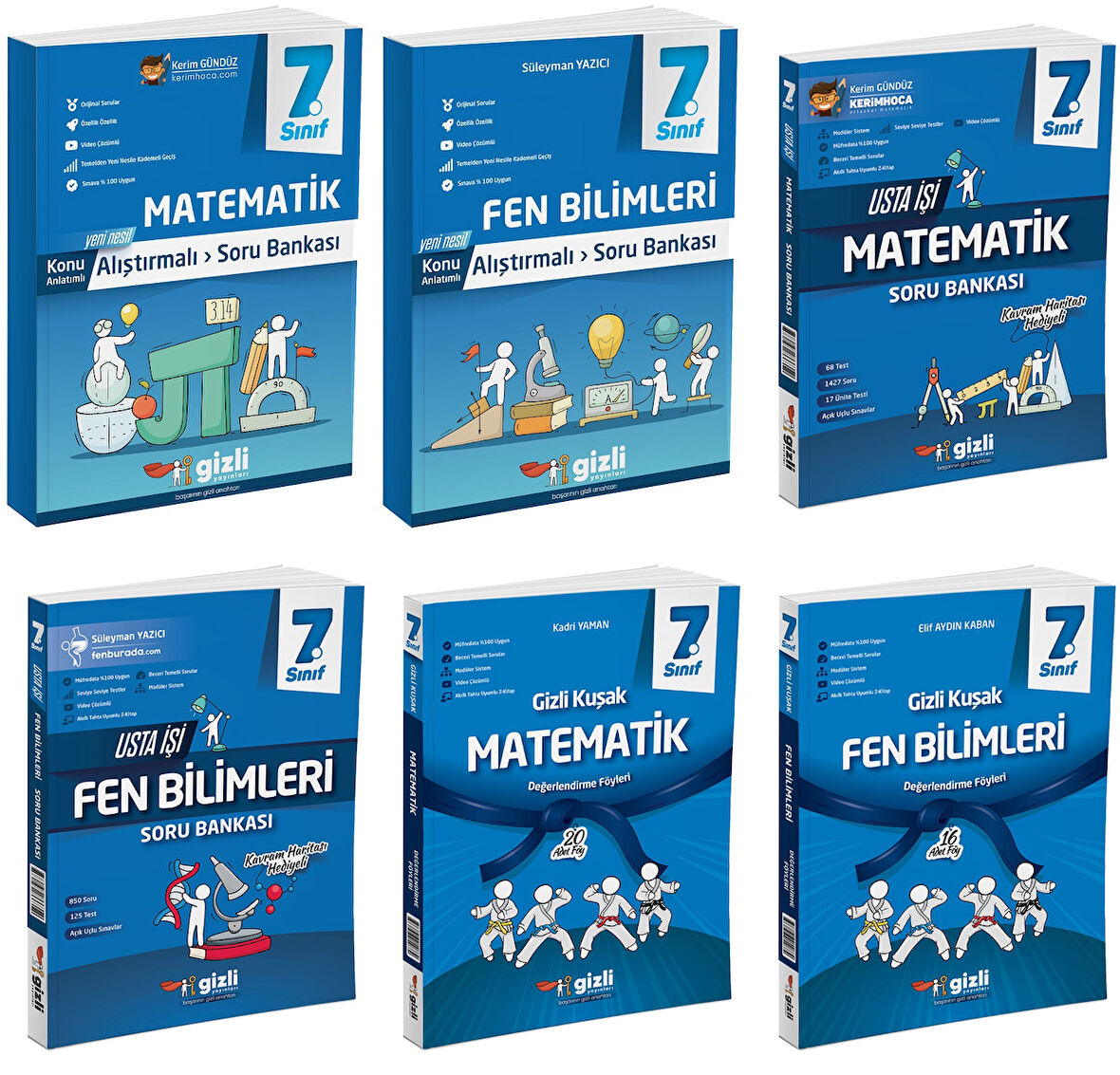 Gizli 2025 7. Sınıf Matematik + Fen Alıştırmalı + Usta İşi Soru + Gizli Kuşak Seti 6 Kitap Güncel Müfredat