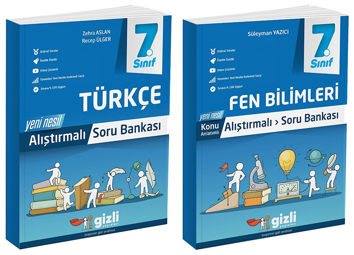 Gizli 2025 7. Sınıf Fen Bilimleri + Türkçe Alıştırmalı Soru Bankası Seti 2 Kitap