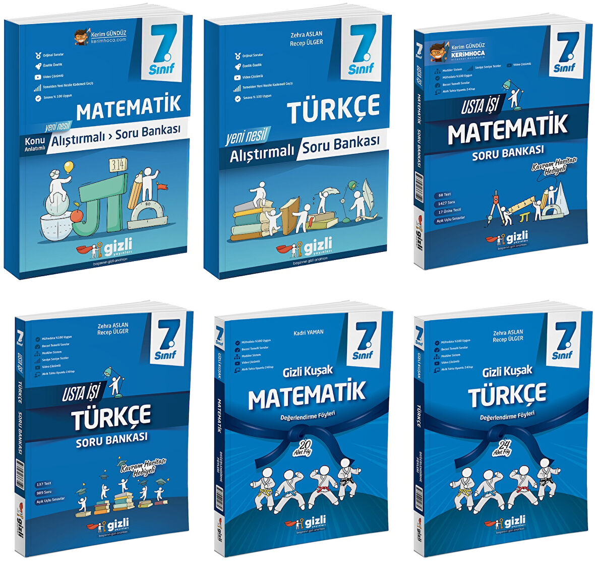 Gizli 2025 7. Sınıf Matematik + Türkçe Alıştırmalı + Usta İşi Soru + Gizli Kuşak Seti 6 Kitap Güncel Müfredat