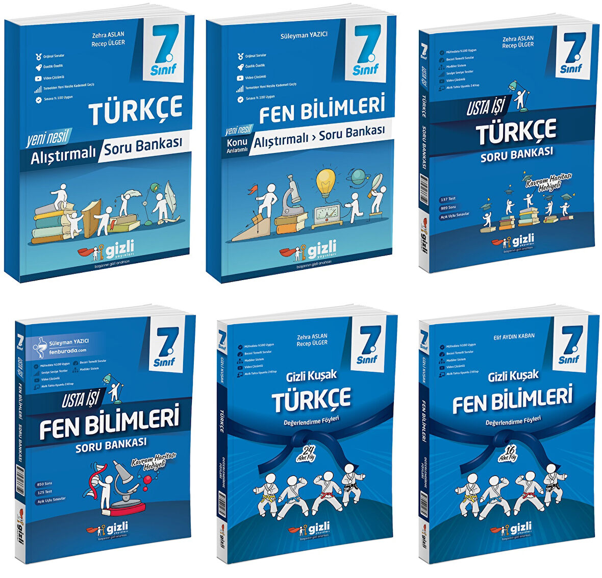 Gizli 2025 7. Sınıf Türkçe + Fen Bilimleri Alıştırmalı + Usta İşi Soru + Gizli Kuşak Seti 6 Kitap Güncel Müfredat