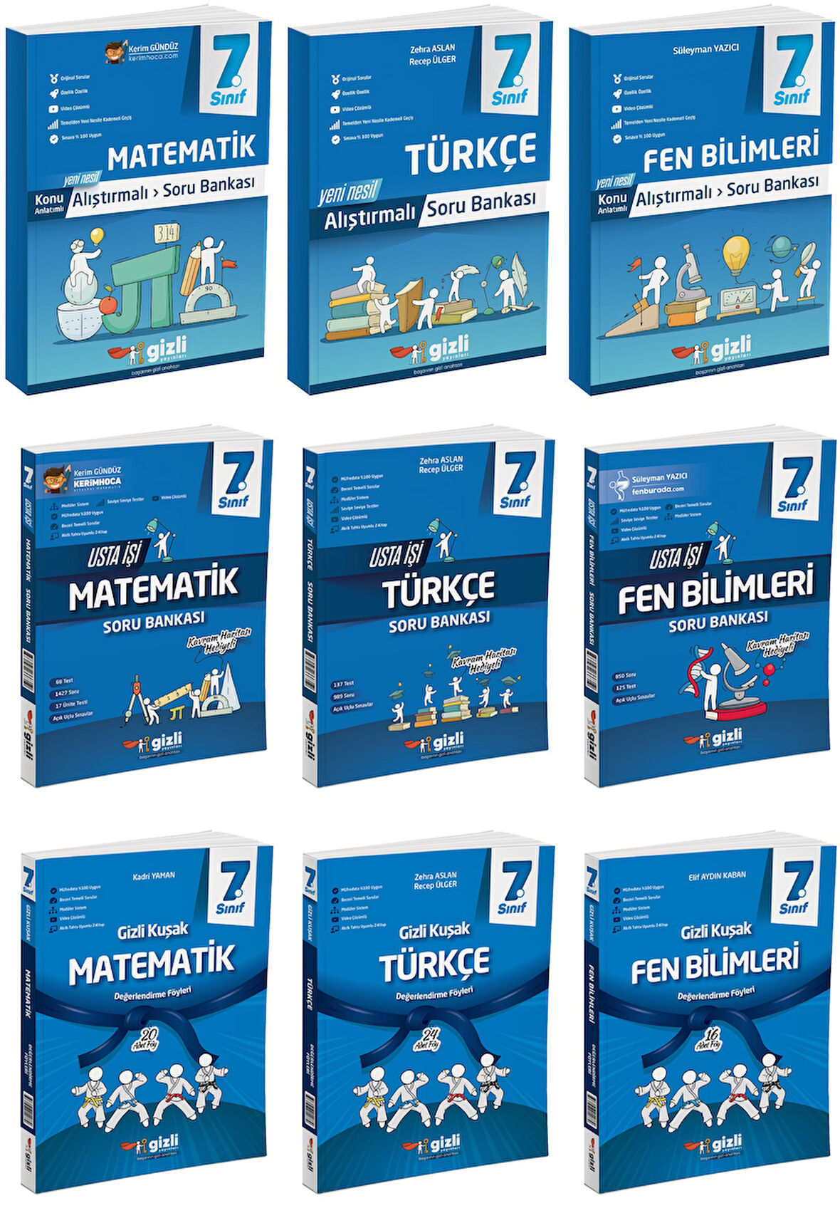 Gizli 2025 7. Sınıf Matematik + Türkçe + Fen Alıştırmalı + Usta İşi Soru + Gizli Kuşak Seti 9 Kitap Güncel Müfredat