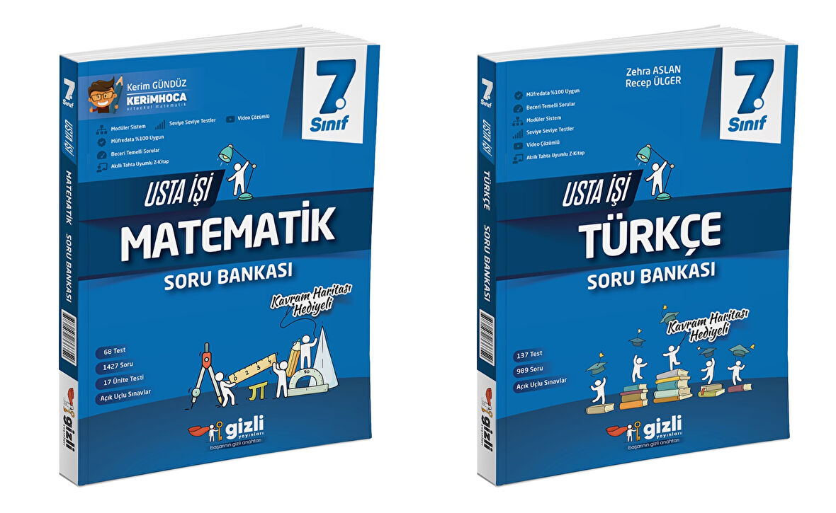 Gizli 2025 7. Sınıf Matematik + Türkçe Usta İşi Soru + Kavram Haritası Seti 2 Kitap