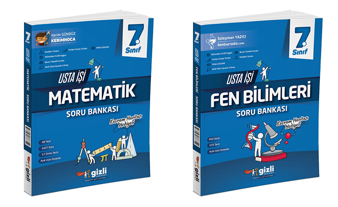 Gizli 2025 7. Sınıf Matematik + Fen Bilimleri Usta İşi Soru + Kavram Haritası Seti 2 Kitap