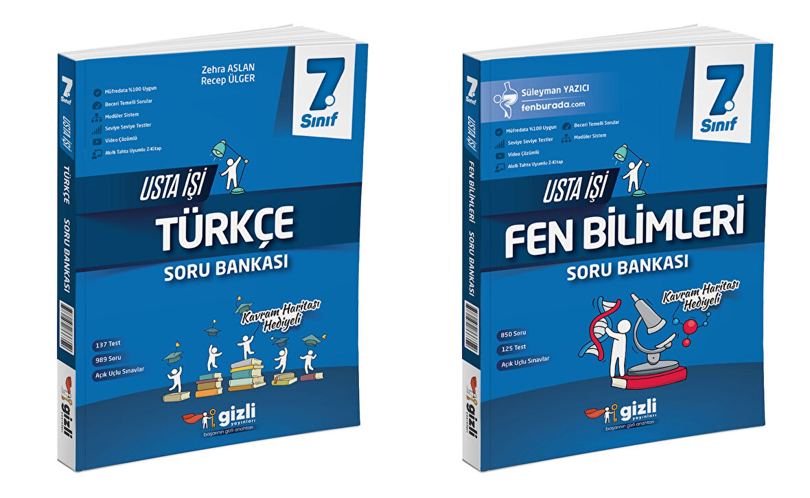 Gizli 2025 7. Sınıf Fen Bilimleri + Türkçe Usta İşi Soru + Kavram Haritası Seti 2 Kitap