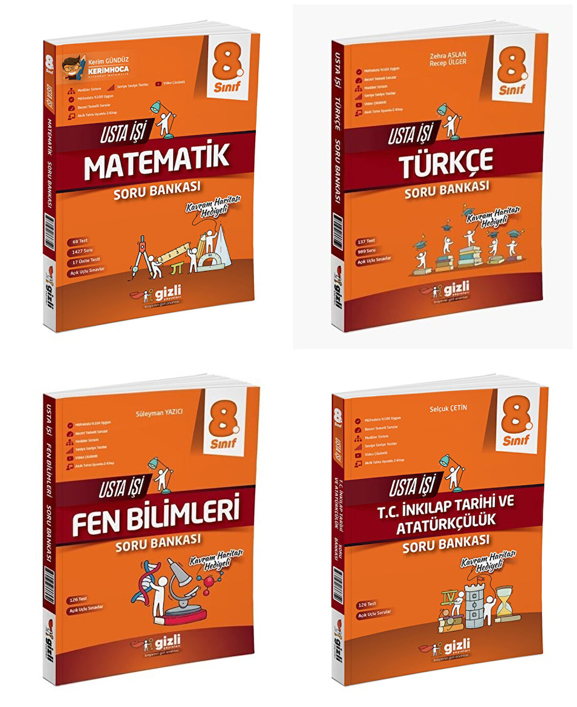 Gizli 2025 8. Sınıf Lgs Matematik + Türkçe + Fen + İnkılap Usta İşi Soru + Kavram Haritası Seti 4 Kitap