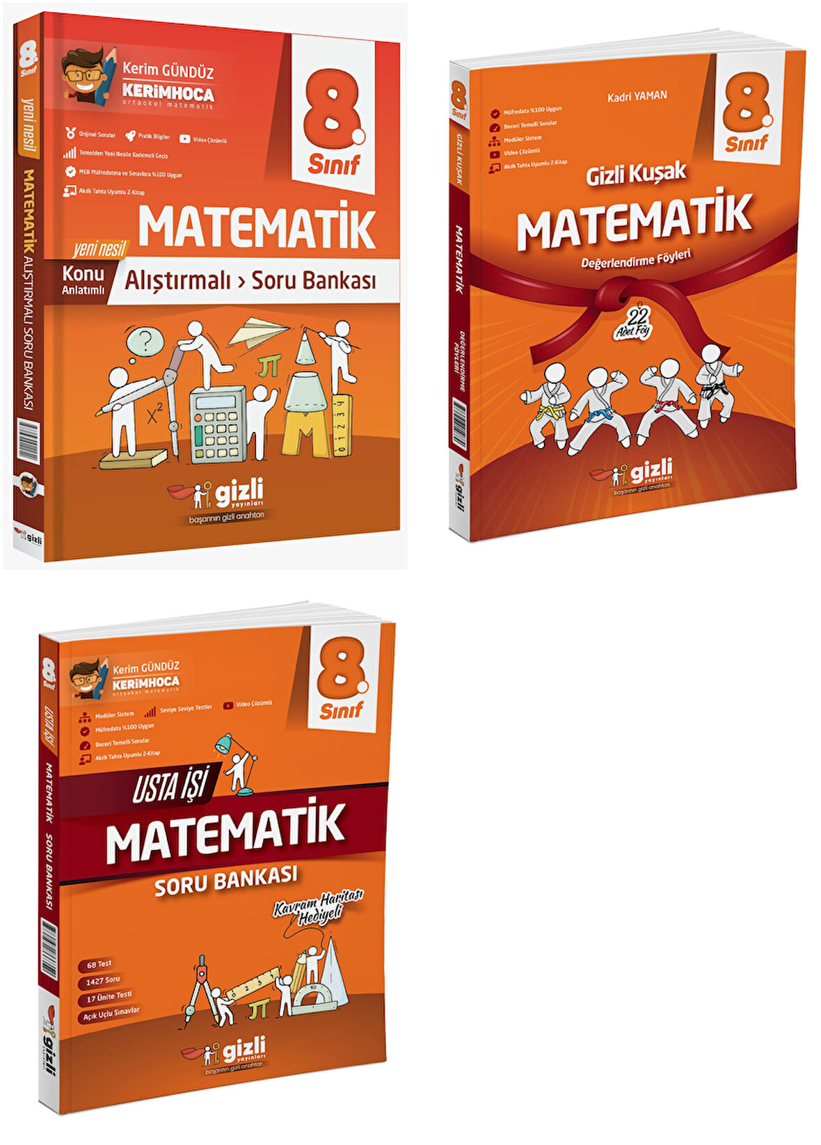 Gizli Yayınları 2025 8. Sınıf Lgs Matematik Alıştırmalı + Usta İşi + Gizli Kuşak Serisi Seti 3 Kitap