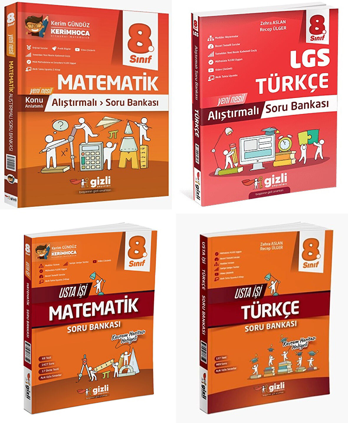 Gizli 2025 8. Sınıf Lgs Matematik + Türkçe Alıştırmalı + Usta İşi Soru Bankası Seti 4 Kitap Güncel Müfredat
