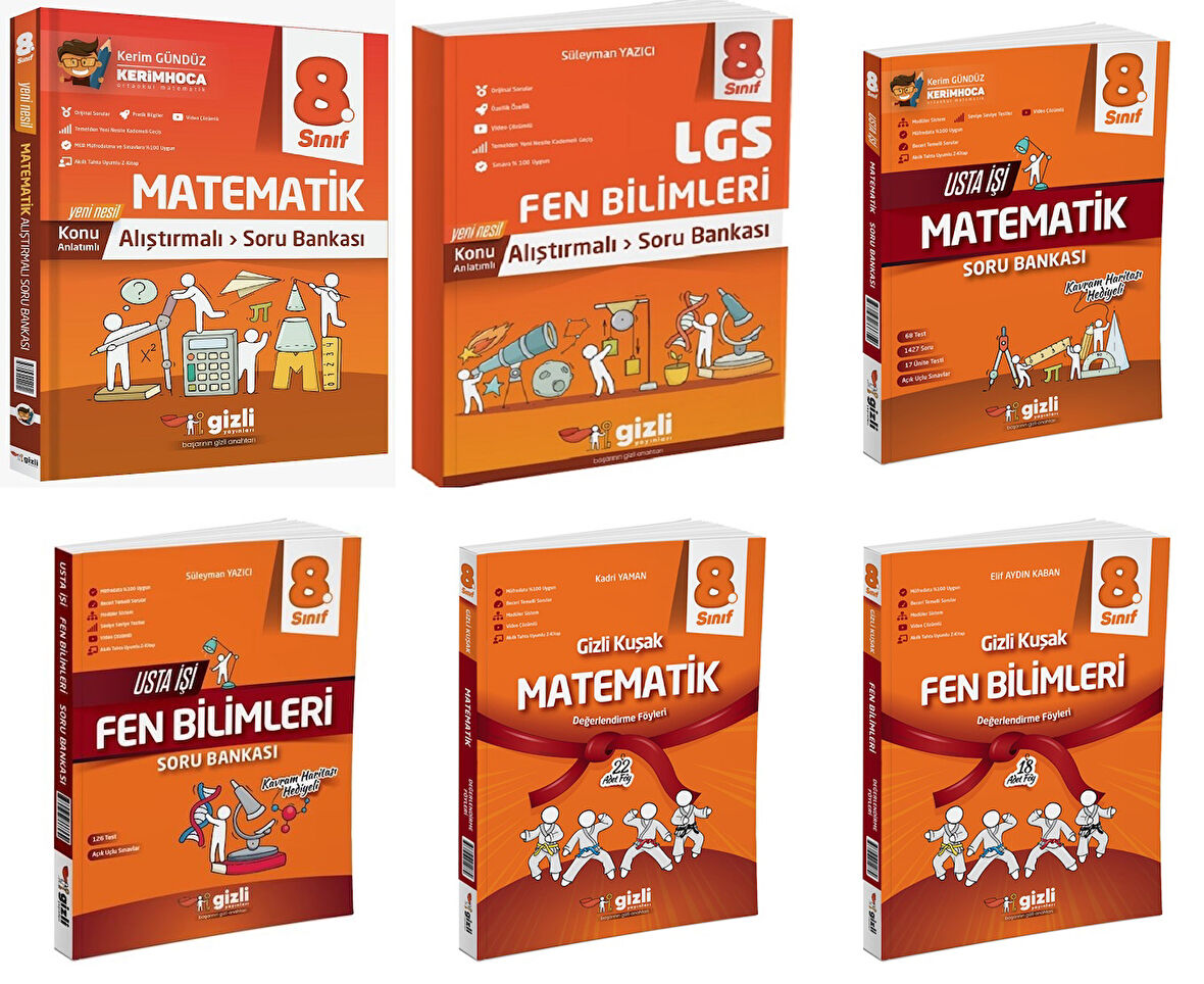 Gizli 2025 8. Sınıf Lgs Matematik + Fen Alıştırmalı + Usta İşi Soru + Gizli Kuşak Seti 6 Kitap Güncel Müfredat