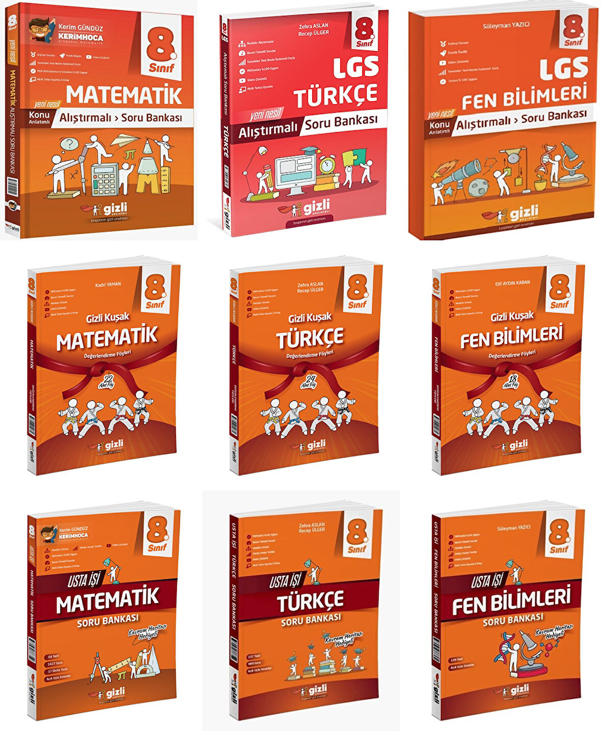 Gizli 2025 8. Sınıf Lgs Matematik + Türkçe + Fen Alıştırmalı + Usta İşi Soru + Gizli Kuşak Seti 9 Kitap Güncel Müfredat