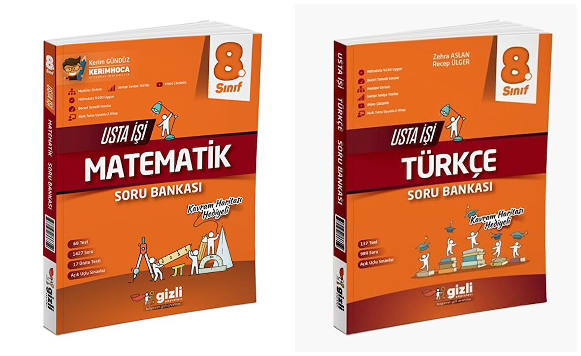 Gizli 2025 8. Sınıf Lgs Matematik + Türkçe Usta İşi Soru + Kavram Haritası Seti 2 Kitap