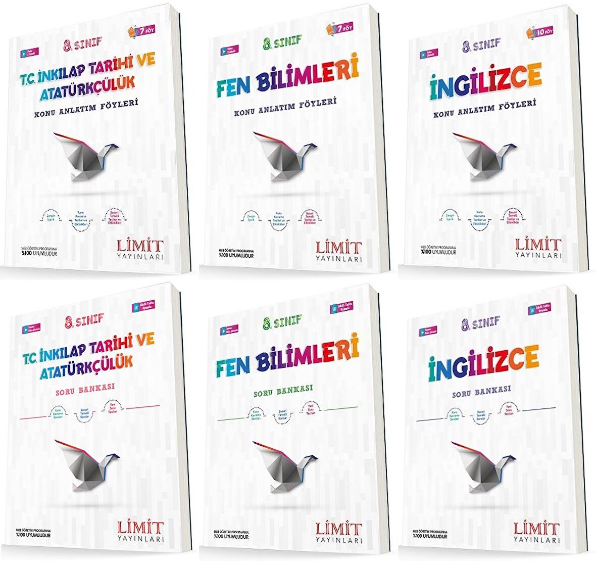 Limit 8. Sınıf İnkılap + Fen + İngilizce Konu Föyleri + Soru Seti 6 Kitap 2023