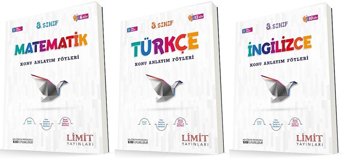 Limit 8. Sınıf Matematik + Türkçe + İngilizce Konu Föyleri Seti 3 Kitap 2023