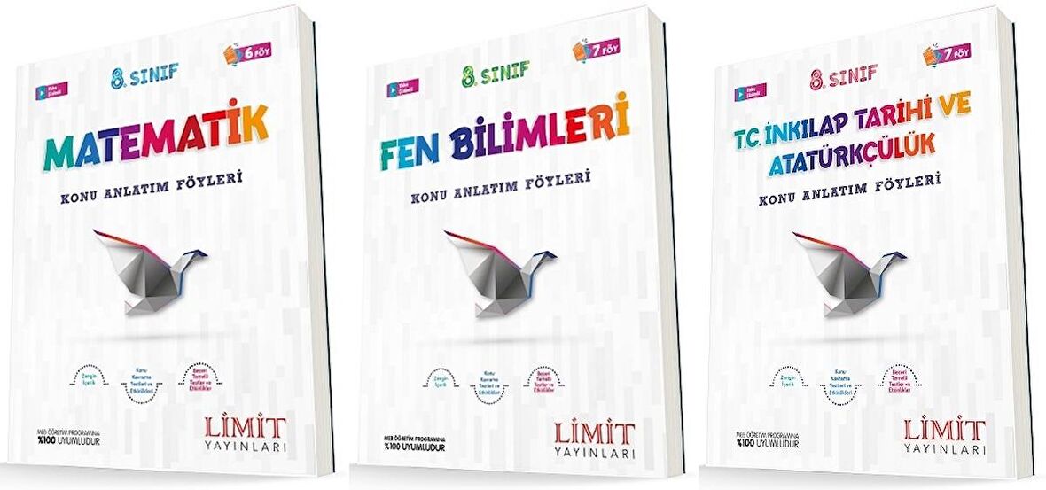 Limit 8. Sınıf Matematik + Fen + İnkılap Konu Föyleri Seti 3 Kitap 2023