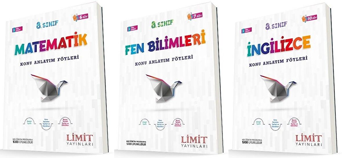 Limit 8. Sınıf Matematik + Fen + İngilizce Konu Föyleri Seti 3 Kitap 2023