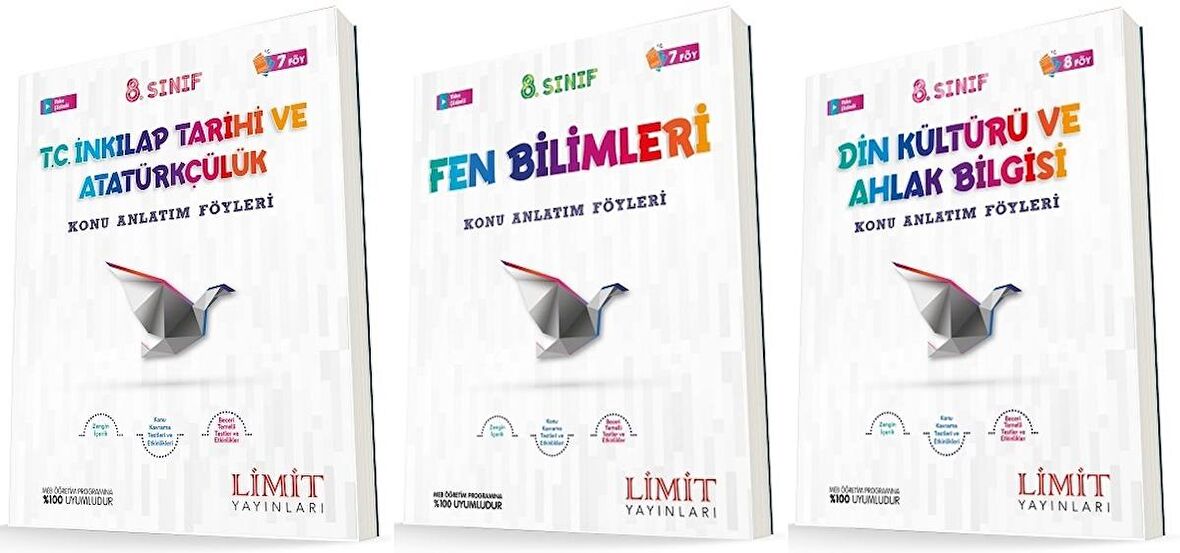 Limit 8. Sınıf İnkılap + Fen + Din Konu Föyleri Seti 3 Kitap 2023