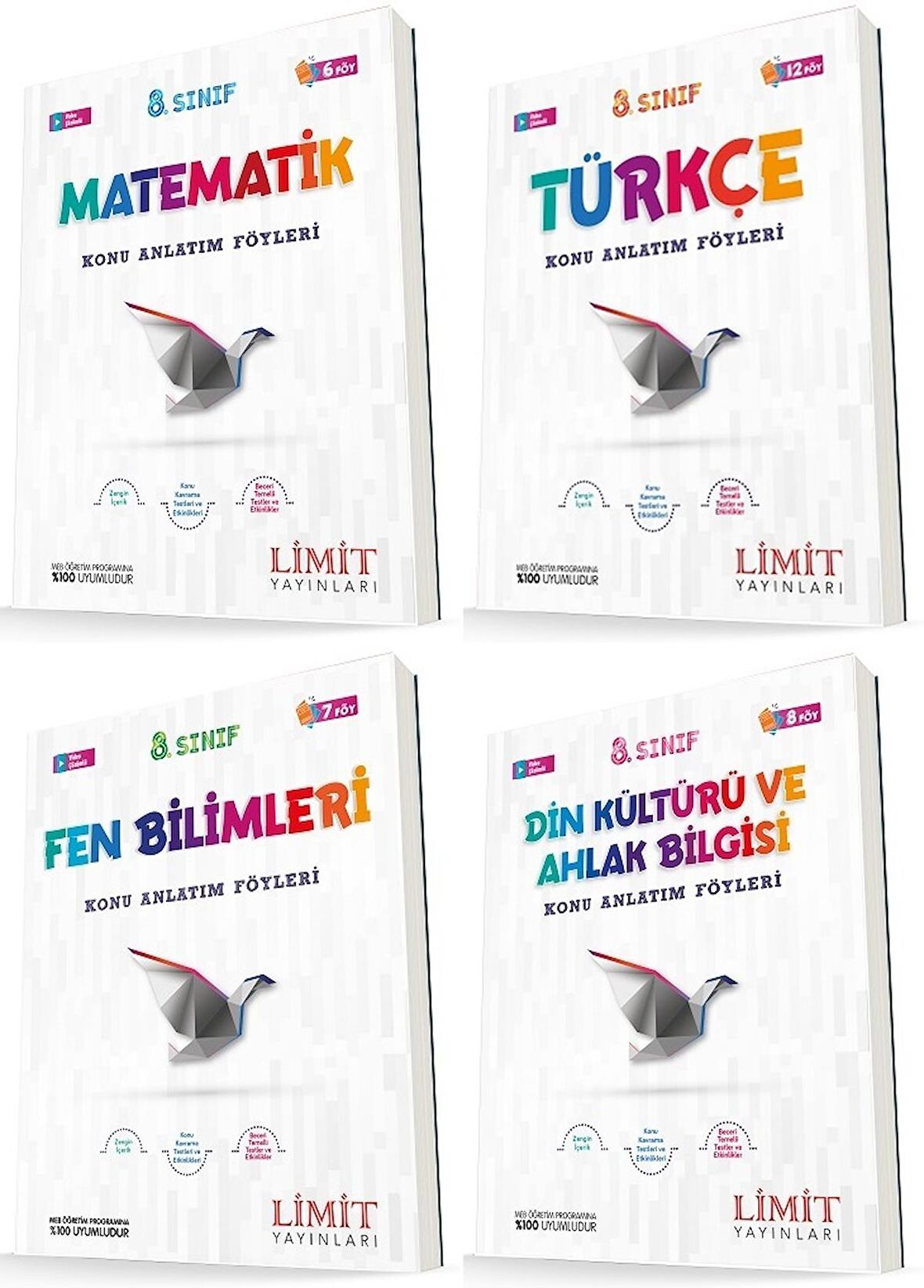Limit 8. Sınıf Matematik + Türkçe + Fen + Din Konu Föyleri Seti 4 Kitap 2023