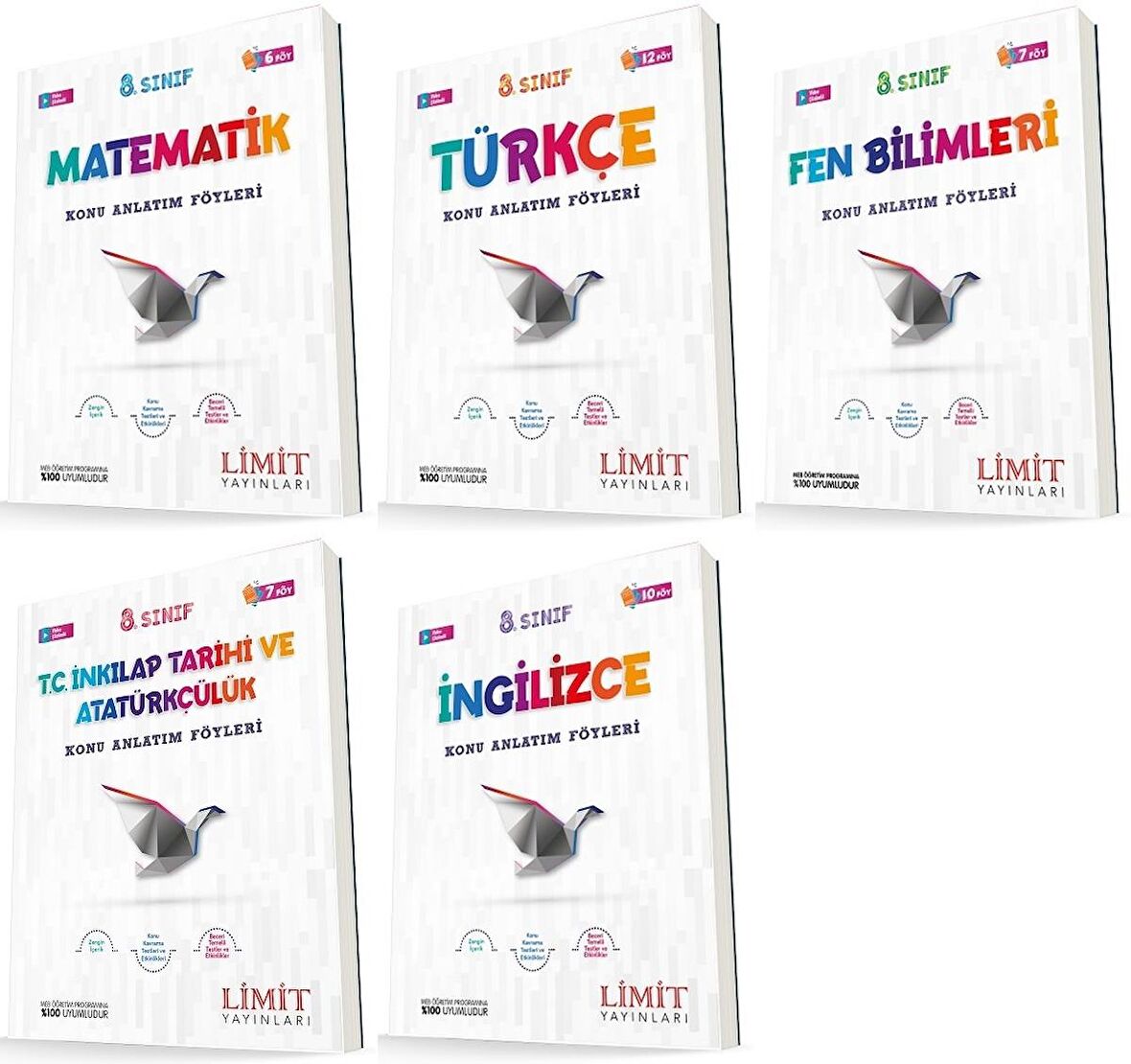 Limit 8. Sınıf Matematik + Türkçe + Fen + İnkılap + İngilizce Konu Föyleri Seti 5 Kitap 2023