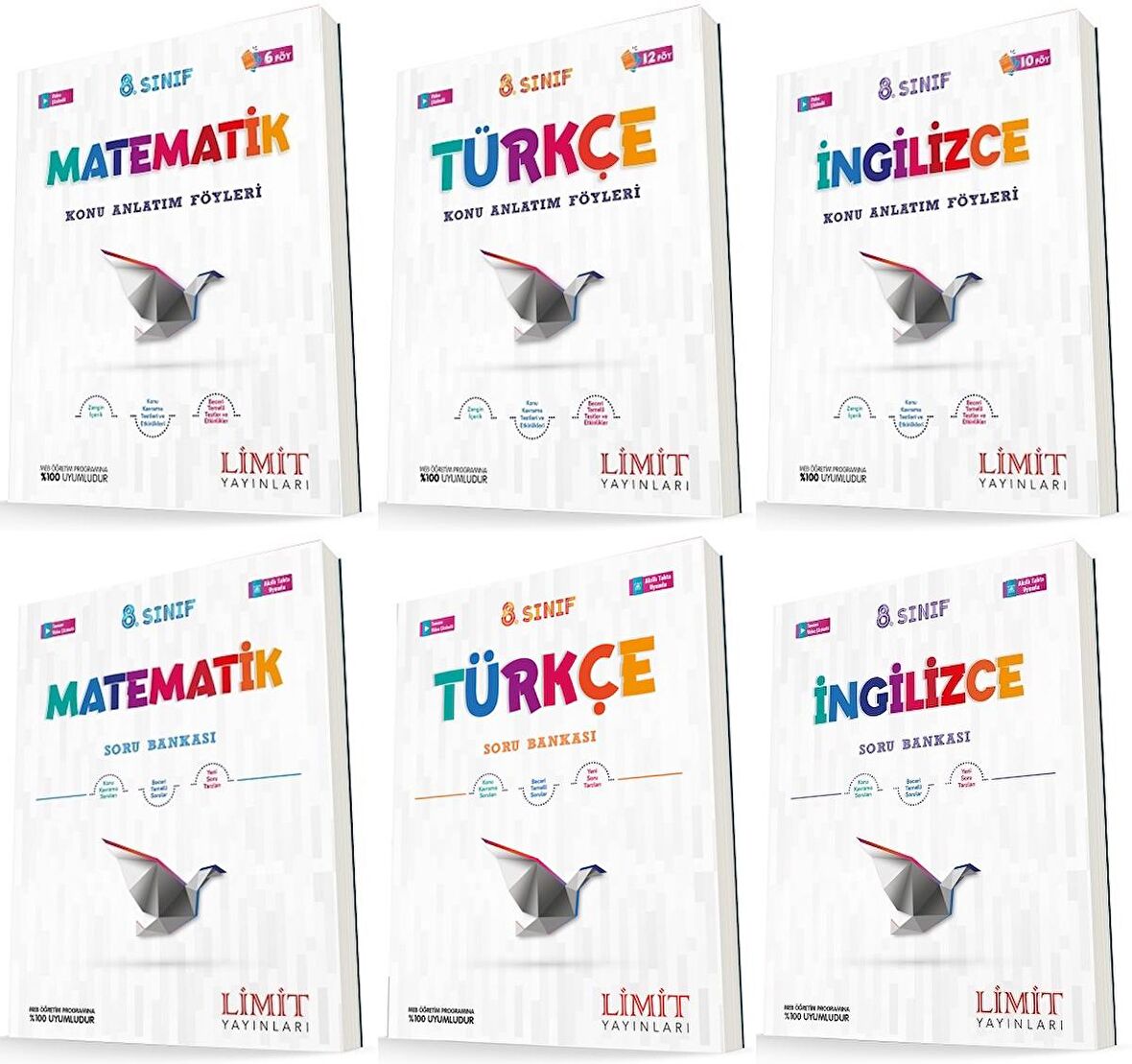 Limit 8. Sınıf Matematik + Türkçe + İngilizce Konu Föyleri + Soru Seti 6 Kitap 2023