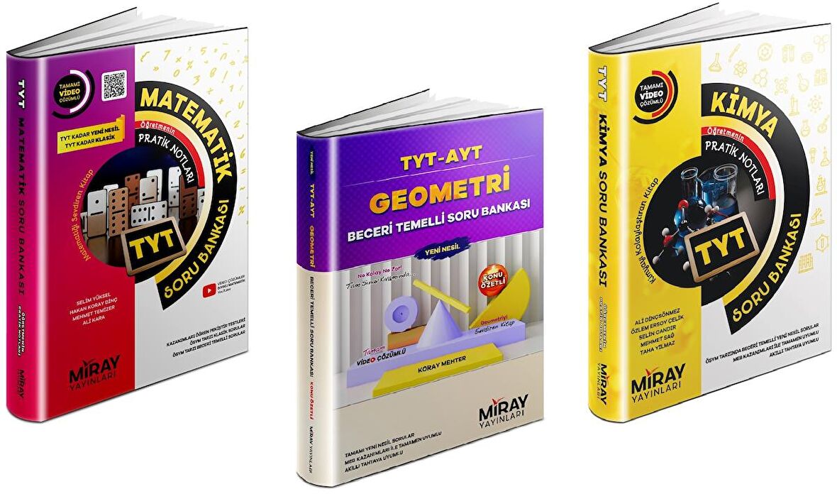 Miray Tyt Matematik + Geometri + Kimya Soru Bankası Seti 3 Kitap 2023