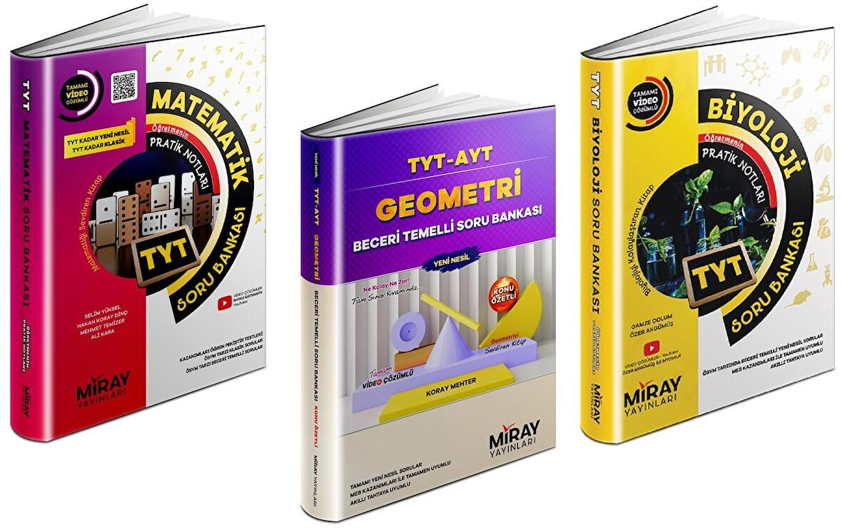 Miray Tyt Matematik + Geometri + Biyoloji Soru Bankası Seti 3 Kitap 2023