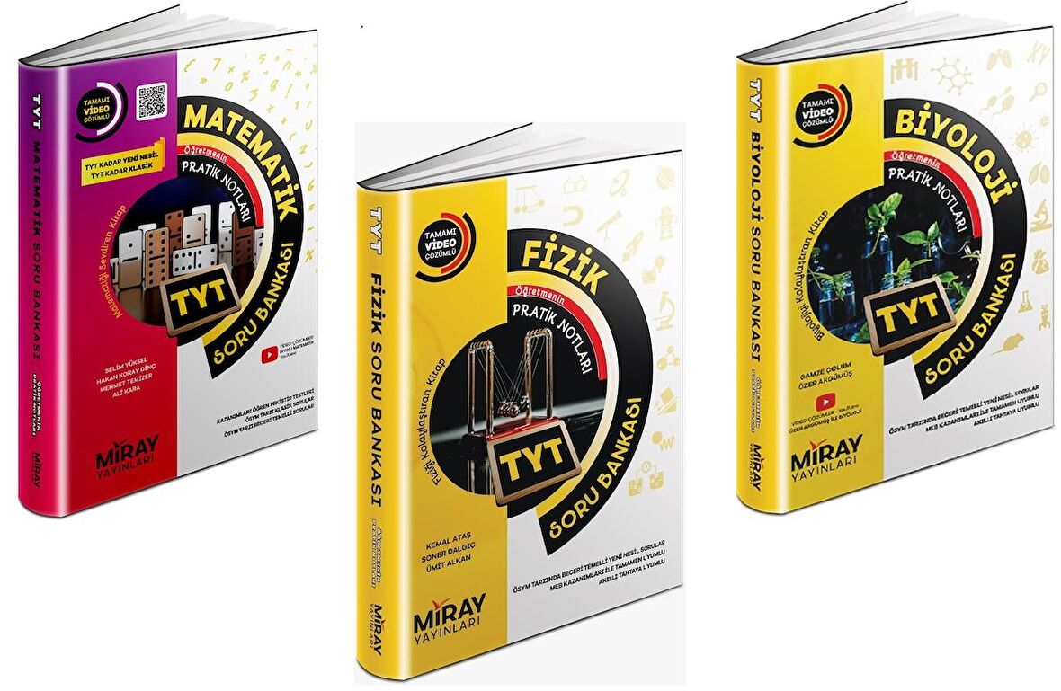 Miray Tyt Matematik + Fizik + Biyoloji Soru Bankası Seti 3 Kitap 2023
