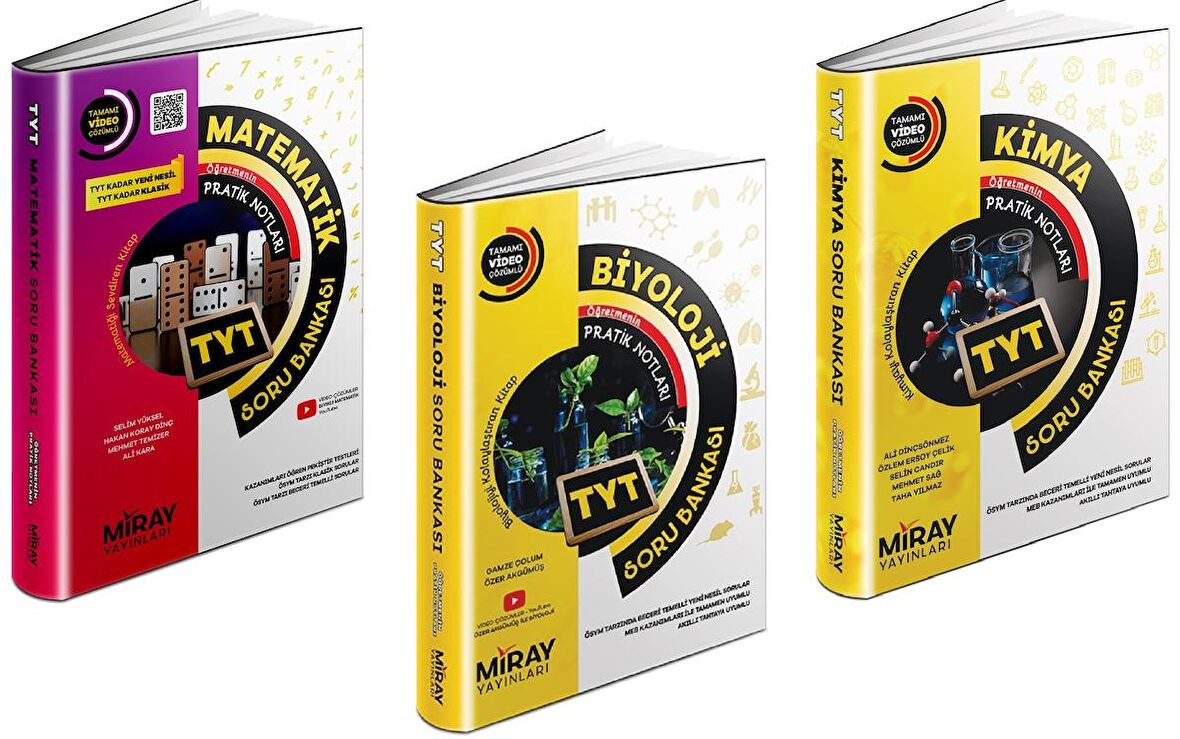 Miray Tyt Matematik + Kimya + Biyoloji Soru Bankası Seti 3 Kitap 2023