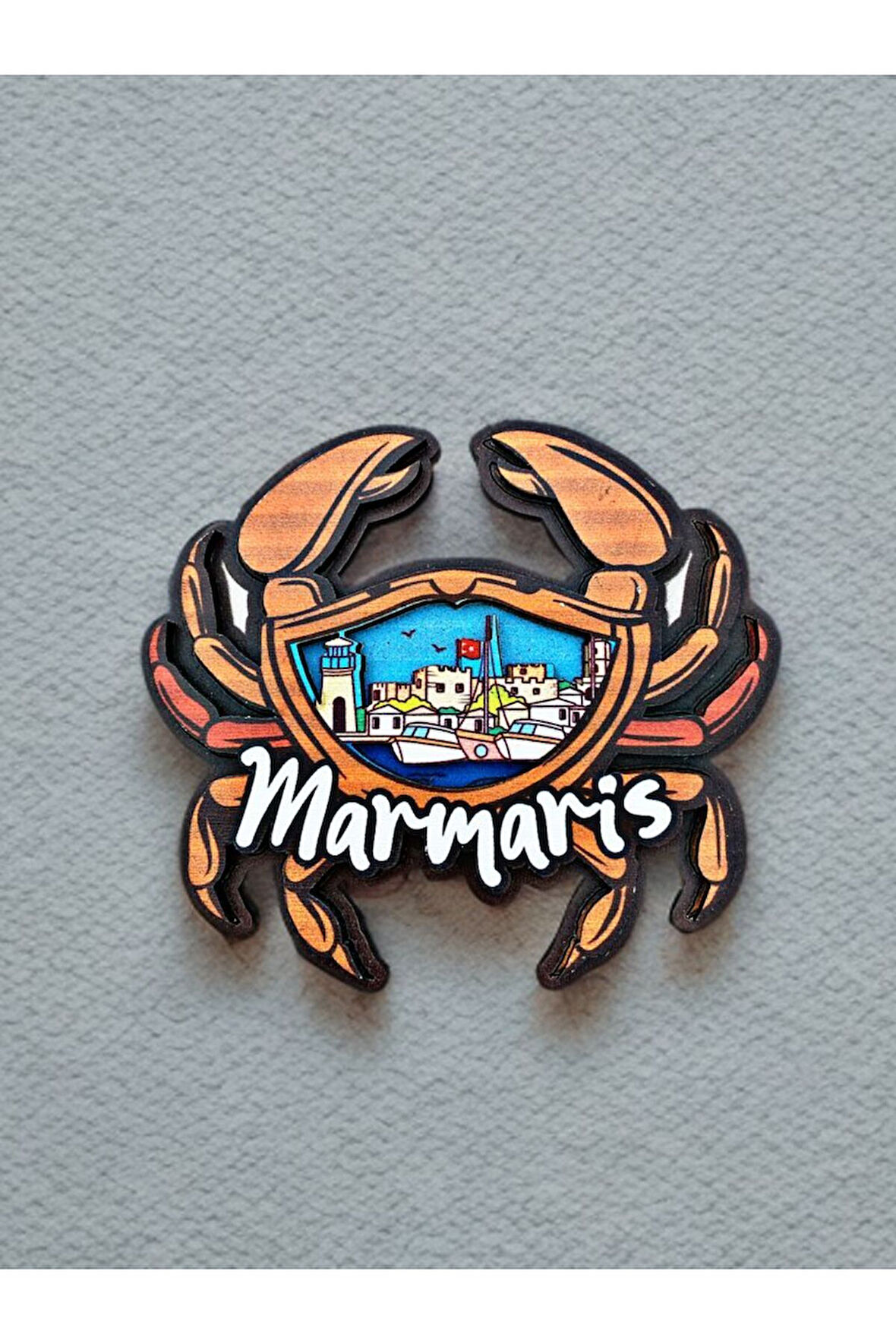 MARMARİS Temalı Magnet Ahşap Lazer Kesim 3 Boyutlu Buzdolabı Süsü