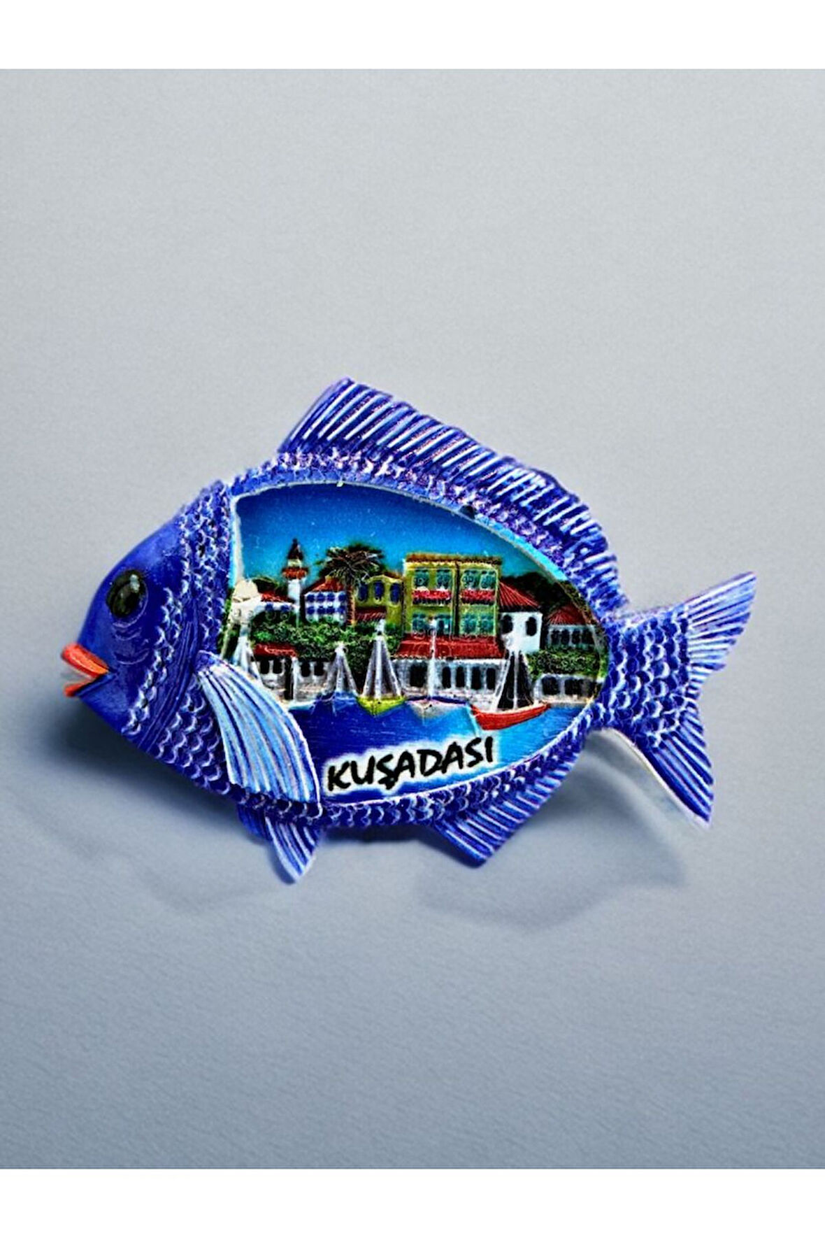 Kuşadası Temalı Kabartma Magnet. 9cm X 6cm. Mavi