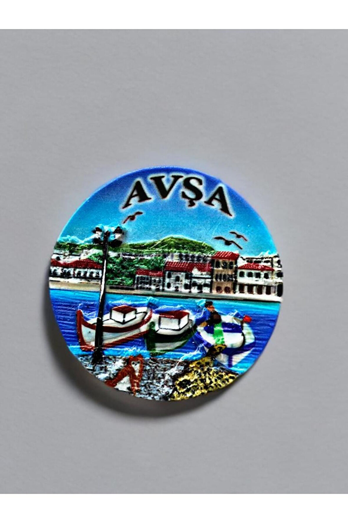 AVŞA Temalı Kabartma Polyester Magnet. 8cm çap. Mavi