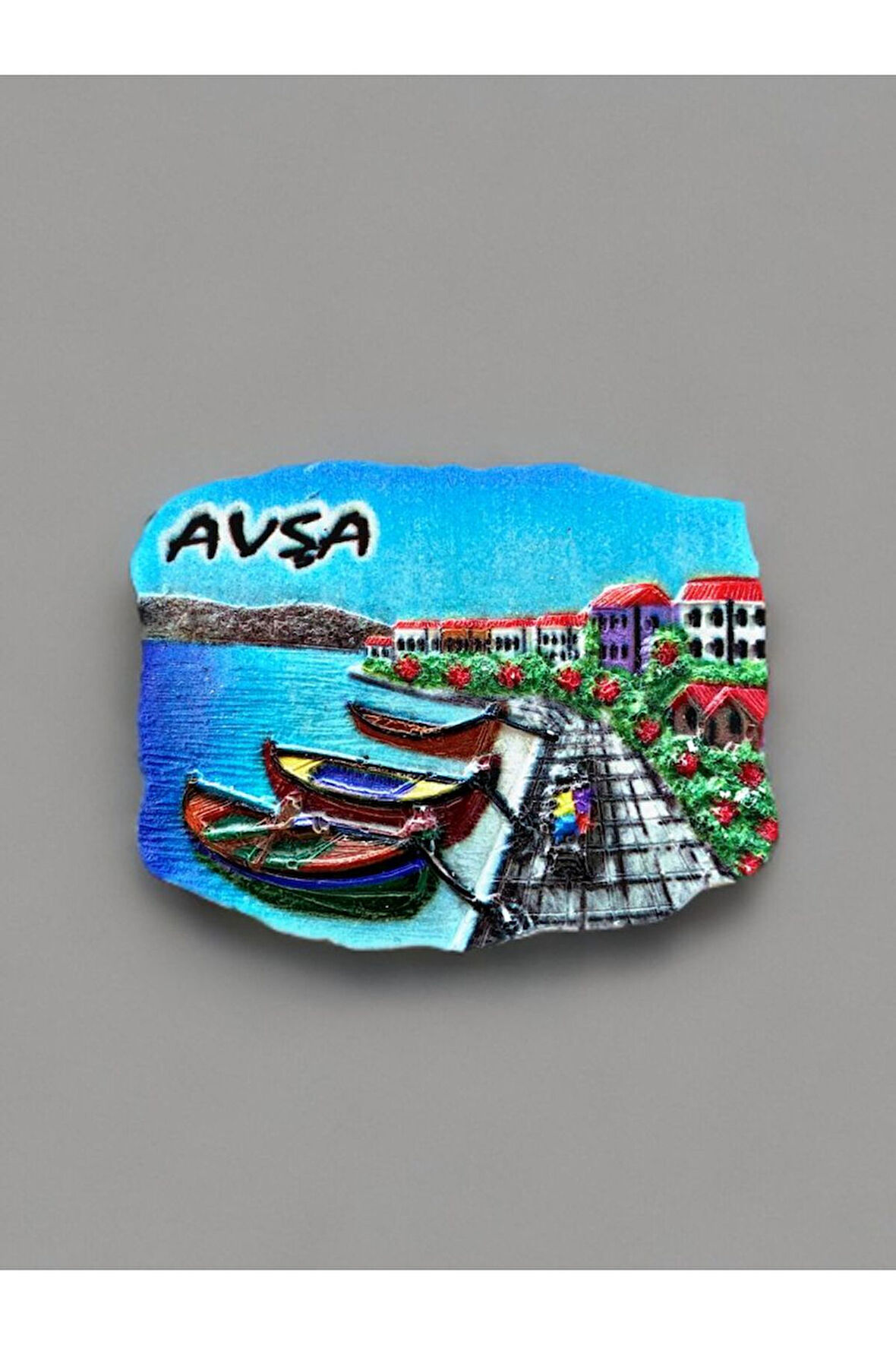 AVŞA Temalı Kabartma Polyester Magnet. 8cm x 6cm. Mavi